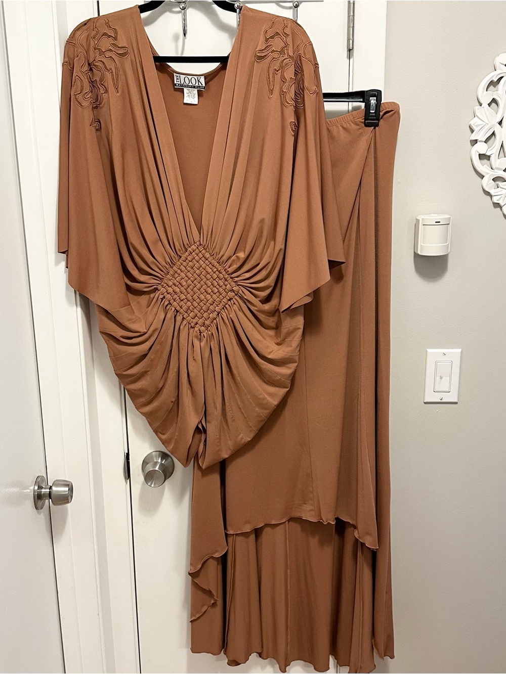 The Look Randolph Duke Top & Skirt Set Outfit 1X Plus Deep V-neck Hi Low Mocha